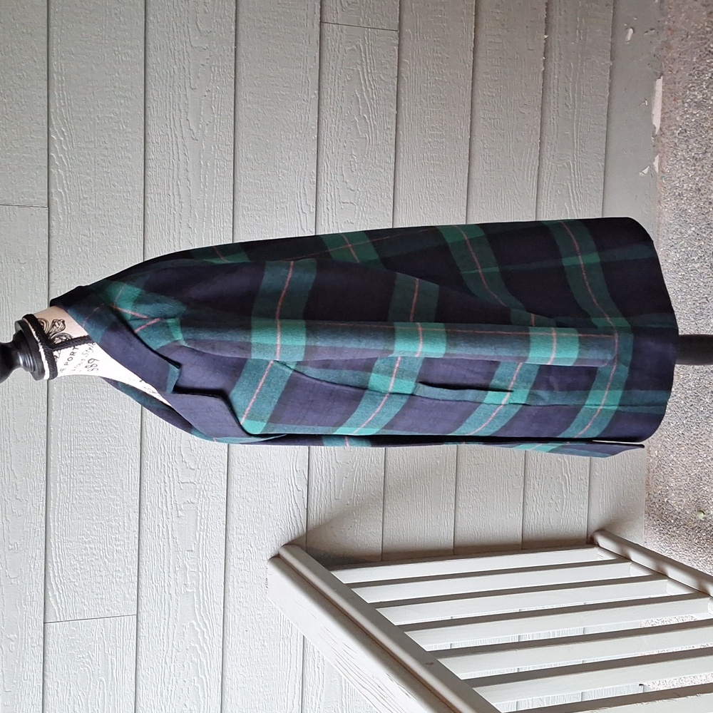NWOT Talbots Double Face Wool Blend Tartan Coat Blue Green Size 12 Petite - Picture 8 of 14